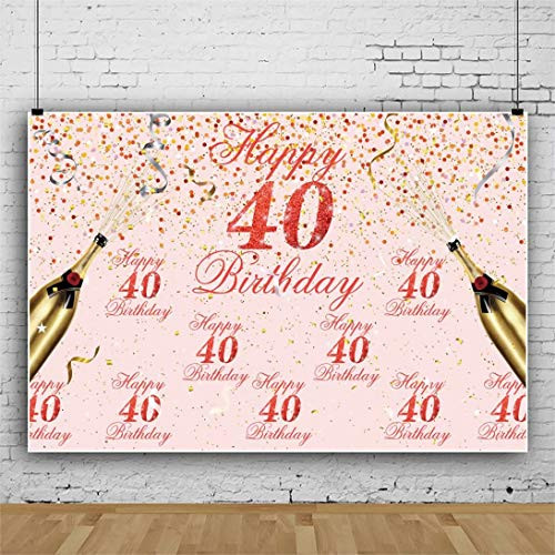 shensu 7x5ft Happy 40th Birthday Backdrops Gold Champagne Confetti 40th Birthday Party Decoration Photography Background Women 40th Birthday Party Cake Table Decor 40th Anniversary Photoshoot Props