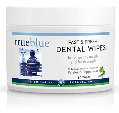 TrueBlue Parsley  and  Peppermint Fast and Fresh Dog Dental Swipes  Pre-Moistened Teeth Cleaning Pads - Non-Toxic All-Natural Tooth Cleansing 50 Count