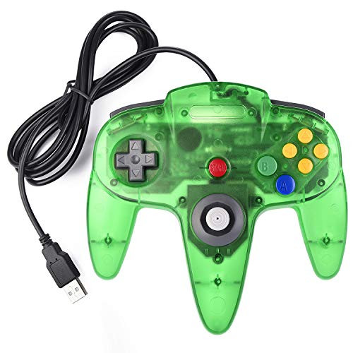 suily USB Controller for Classic N64 Games Wired USB Gamepad Joystick for Windows PC Mac Linux Raspberry Pi 3 -Clear Green-