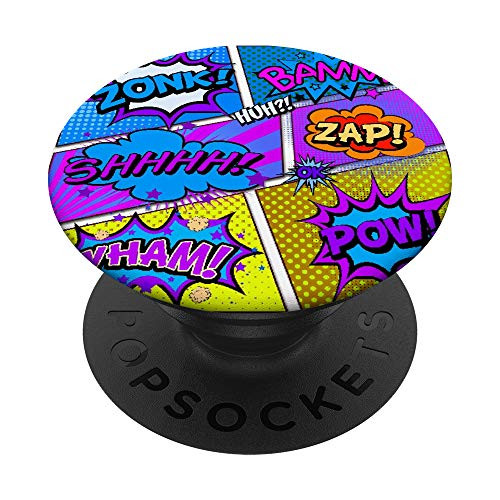 Colorful Blue Comic Book Panels Geeky Design PopSockets Grip and Stand for Phones and Tablets