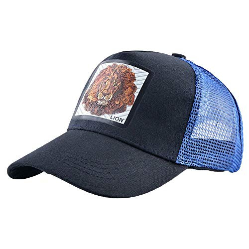 Unisex Animal Mesh Trucker Hat Lion Adjustable Snapback Baseball Caps -Blue-