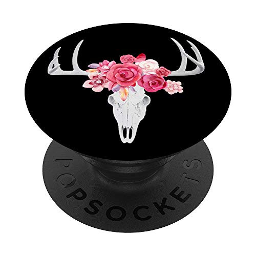 Floral Deer Skull Black Bohemian Variety Antlers PopSockets Grip and Stand for Phones and Tablets