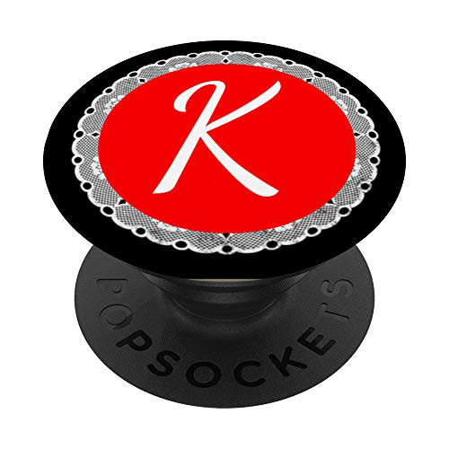 Red Pop Letter Monogram K Phone Stand White Initial Lace PopSockets PopGrip- Swappable Grip for Phones  and  Tablets