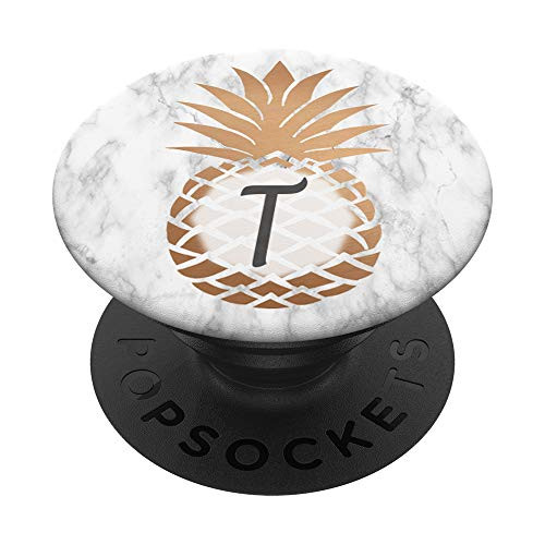 Gold Pineapple Letter T Initial Monogram Tropical Fruit PopSockets Grip and Stand for Phones and Tablets