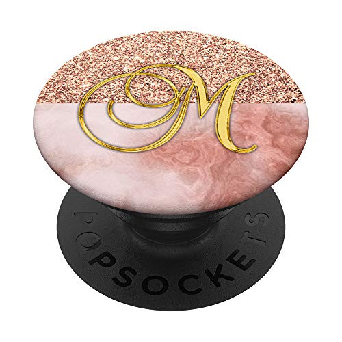 Letter M Golden. Initial Golden Rose Pink Marbled PopSockets Grip and Stand for Phones and Tablets