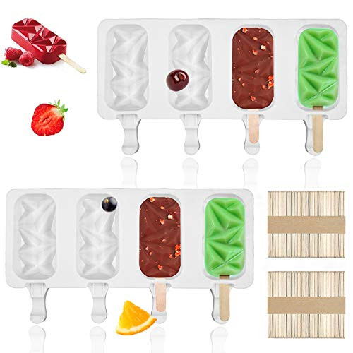 Popsicle Molds Set Silicone Ice Pop Molds 4 Cavities Homemade Popsicle Maker Ice Cream Mold Oval with 50 Wooden Sticks for DIY Ice Cream -2 pcs Diamond- Popsicle Molds Set Silicone Ice Pop Molds 4 Cavities Homemade Popsicle Maker Ice Cream Mold Oval with 50 Wooden Sticks for DIY Ice Cream -2 pcs Diamond-
