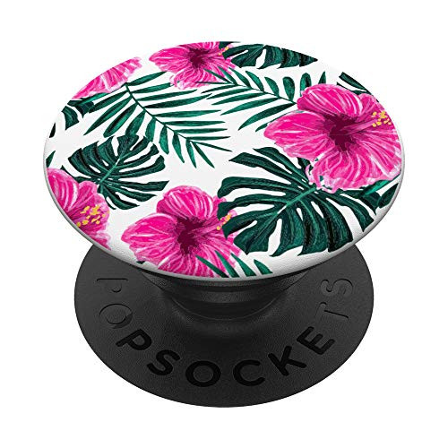 Blossom Floral Pattern Hawaii Monstera Leaf Tropical Flower PopSockets PopGrip- Swappable Grip for Phones  and  Tablets