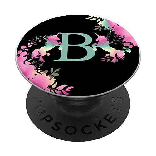 Magical Animal Girly Gift Monogram B Unicorn Initial Letter PopSockets PopGrip- Swappable Grip for Phones  and  Tablets