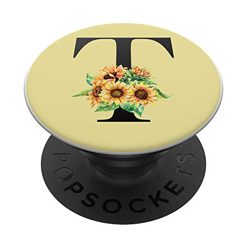 Personalized Girly Alphabet Sunflowers T Initial Letter PopSockets PopGrip- Swappable Grip for Phones  and  Tablets