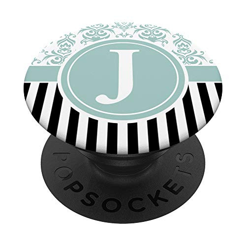 Letter J Intial Blue Damask Letter J Monogram PopSockets Grip and Stand for Phones and Tablets