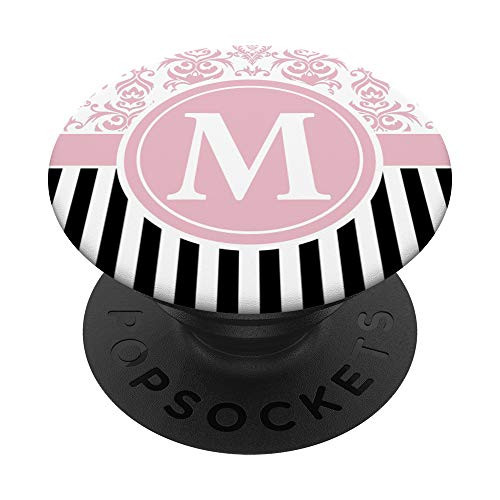 Letter M Intial Pink Damask Letter M Monogram PopSockets PopGrip- Swappable Grip for Phones  and  Tablets