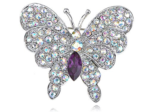Alilang Womens Silvery Tone Iridescent Rhinestones Butterfly Insect Brooch Pin Alilang Womens Silvery Tone Iridescent Rhinestones Butterfly Insect Brooch Pin
