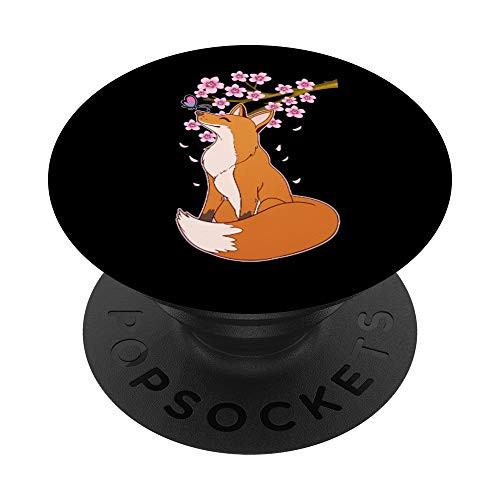 Japan Cherry Blossoms And Fox Gift Red Fox Cherry Blossom PopSockets Grip and Stand for Phones and Tablets