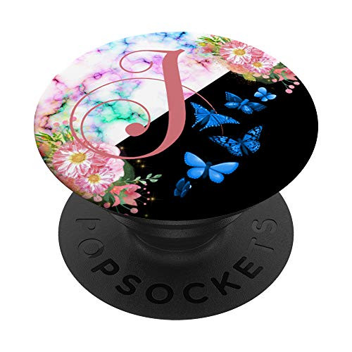 Pink Letter J Initial Butterfly Monogram PopSockets PopGrip- Swappable Grip for Phones  and  Tablets