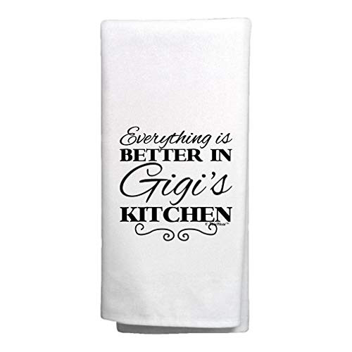 ThisWear Gigi Gifts from Grandchildren Everything is Better in Gigi's Kitchen Gigi Presents Kitchen Towel White