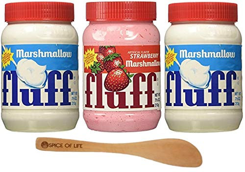 Marshmallow Fluff Original Fluff and Stawberry Fluff 7.5 Ounce -Pack of 3- - with Spice of Life Bamboo Spreader