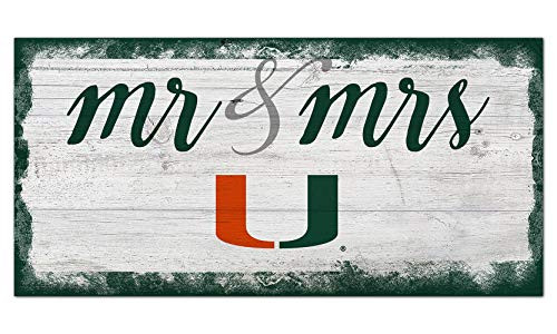 NCAA Miami Hurricanes Unisex University of Miami Script Mr  and  Mrs sign Team Color 6 x 12