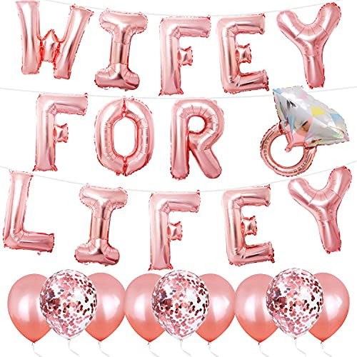 Rose Gold Bridal Shower Balloons Bachelorette Party Decorations - Wifey for Lifey Foil Letter Balloons Hanging Banner - Diamond Ring Foil Balloon - Bride Balloon Rose Gold - Engagement Party Decoration - Bride Gift Rose Gold Bridal Shower Balloons Bachelorette Party Decorations - Wifey for Lifey Foil Letter Balloons Hanging Banner - Diamond Ring Foil Balloon - Bride Balloon Rose Gold - Engagement Party Decoration - Bride Gift