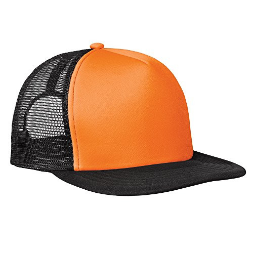 Armycrew Neon Color Flat Bill Adjustable Snapback Mesh Trucker Cap - Orange