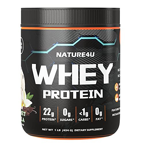 Nature4U Zero Carb22g Protein 100 percent Whey Protein Keto Friendly Protein Powder No Added Colors-Flavors-Sweeteners GMO Free Flavor- Gourmet Vanilla 1 lb