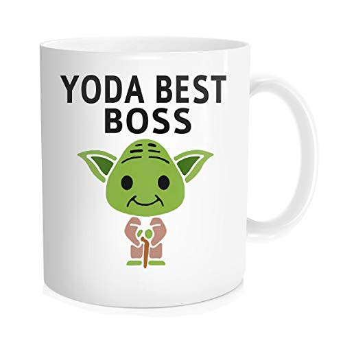 Chilltreads Yo-da Best Boss Coffee Mug, Cute Star Fans Cup, Funny Boss Birthday Gift, Yo-da Boss, Birthday Party Gifts for Employee Staff Coworker Office, 11 Oz White
