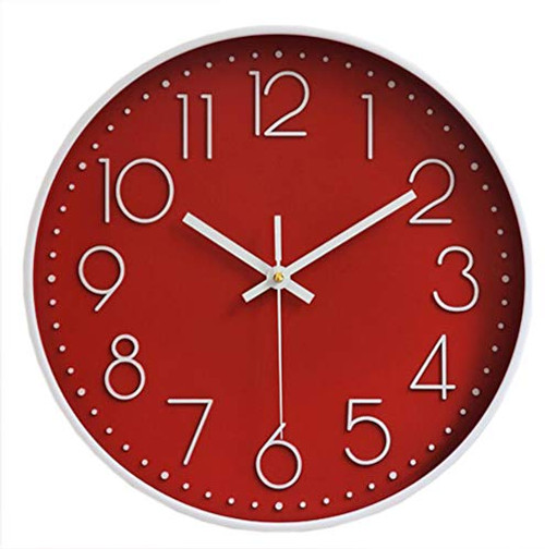 Modern Wall Clock Silent Non-Ticking Battery Operation Decorative Quartz Clock Round Easy to Read Wall Clock for Living Room Kitchen Bedroom Bathroom Office -Red- Modern Wall Clock Silent Non-Ticking Battery Operation Decorative Quartz Clock Round Easy to Read Wall Clock for Living Room Kitchen Bedroom Bathroom Office -Red-