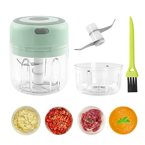 Garlic Chopper 250ml Portable Mini Food Processor Rechargeable Food Chopper Electric with 100ml Food Processor Bowl for Pepper Chili Onions Nuts Meat Ginger