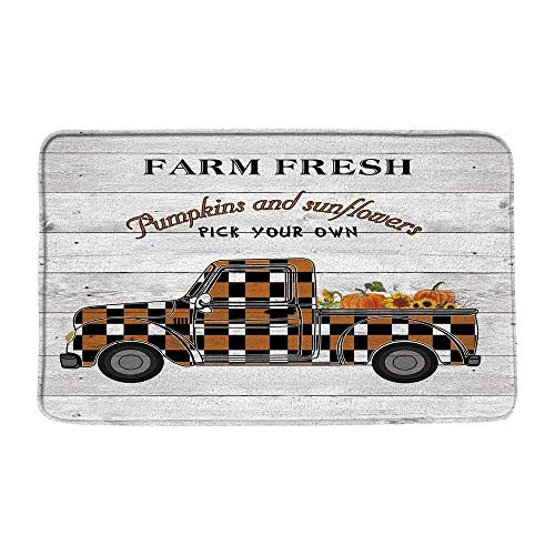 Rustic Farm Truck Bath Mat Vintage Plaid Car Inspirational Quote Wood Board Bathroom Rug Shower Floor CarpetFarmhouse Bath RugAbsorbent Doormat Bedroom Rug Kitchen Toilet Floor19.7" x 31.5"