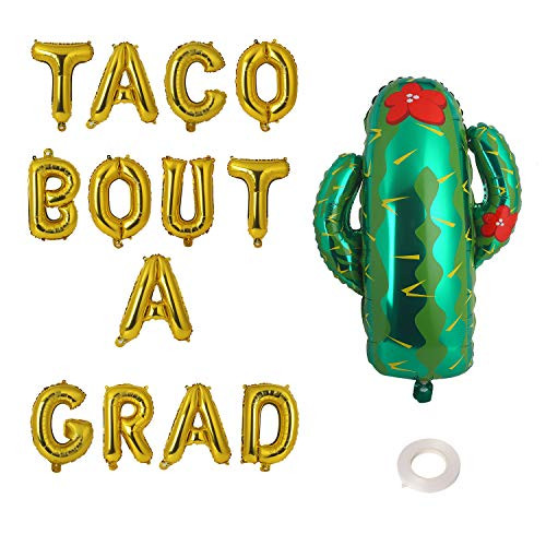 Taco Bout a Grad Balloons Cactus Foil Balloon Banner for Fiesta Graduation Congrats Grad Party Supplies Decorations 16 inch