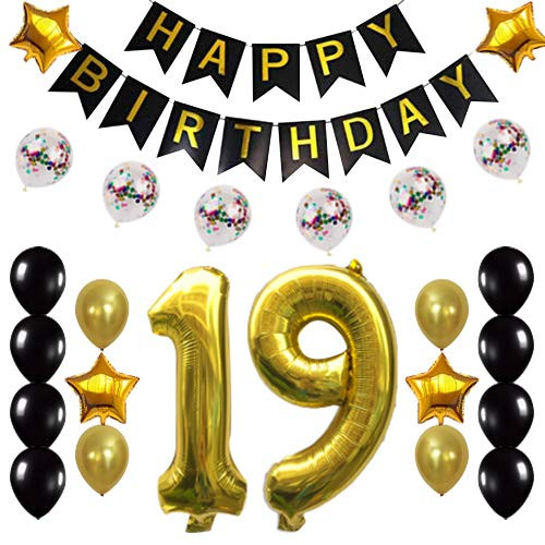 Gold 19th Birthday Decorations Party Supplies Happy 19th Birthday Confetti Balloons Banner and Number Sets for 19 Years Old Party 26 PCS Gold 19th Birthday Decorations Party Supplies Happy 19th Birthday Confetti Balloons Banner and Number Sets for 19 Years Old Party 26 PCS