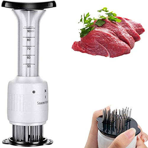 sharllen Sauces Injector Meat Marinade Tenderizer Tool Ultra Sharp Needle Blade Tenderizer Flavor Marinade Meat Injector Steaks Flavor SyringeBBQ Steak Beef Turkey Pork Chicken Grill Injector