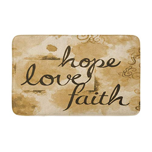 Adowyee 16"x24" Bath Mat Brown Sepia Watercolor Message of Faith Hope and Love Cozy Bathroom Decor Bath Rug with Non Slip Backing