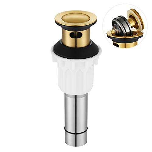PARLOS Pop up Sink Drain Stopper with Hair Catcher Strainer  and  Overflow for Bathroom Sink Vessel -Brushed Gold-