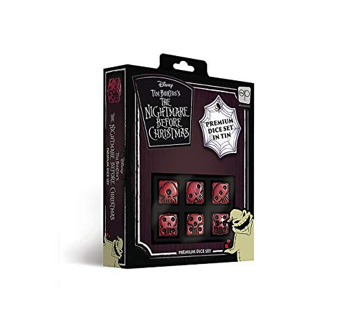 USAOPOLY Nightmare Before Christmas Premium Dice Set - Collectible d6 Dice - Red  and  Black Custom Dice with Collectible Tin Case - Officially Licensed Disney 6-Sided Dice -AC004-291-002000-12-