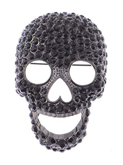 Alilang Gunmetal Tone Black Crystal Colored Rhinestones Big Skull Head Face Brooch Pin Alilang Gunmetal Tone Black Crystal Colored Rhinestones Big Skull Head Face Brooch Pin