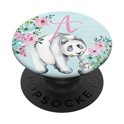 Panda Bear Lover Mint Watercolor Monogram Initial Letter A PopSockets Grip and Stand for Phones and Tablets
