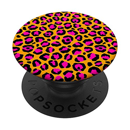 Bright Colorful Pink and Orange Leopard Print Glam Diva Chic PopSockets Grip and Stand for Phones and Tablets
