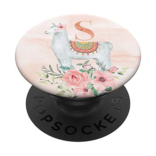 Llama Alpaca Rose Monogram Name Initial Letter S PopSockets Grip and Stand for Phones and Tablets