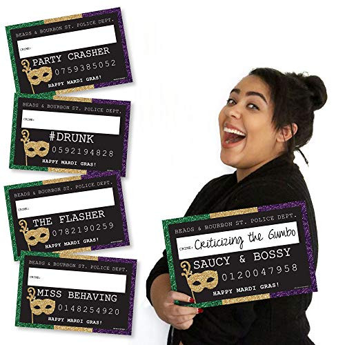 Big Dot of Happiness Mardi Gras - Party Mug Shots - Photo Booth Props Mardi Gras Party Mugshot Signs - 20 Count
