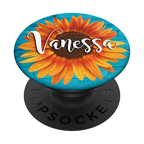 Vanessa Name Sunflower-Aqua Aesthetic Gift For Women Girls PopSockets PopGrip- Swappable Grip for Phones  and  Tablets
