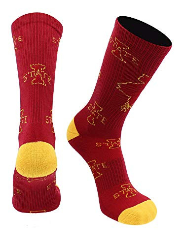 TCK Iowa State Cyclones Socks Mayhem Crew Socks -Cardinal-Gold Large-