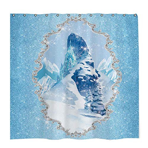 Allenjoy 72x72 inch Winter Shower Curtain Set with 12 Hooks Christmas Frozen Ice Castle Bathroom Curtain Durable Waterproof Fabric Bathtub Sets Home Decor