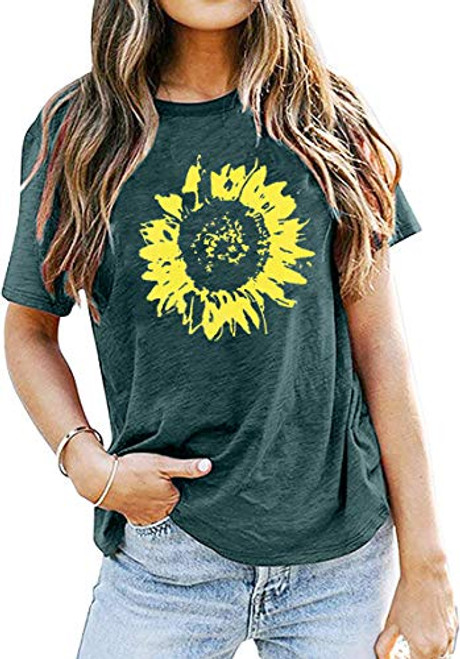 Sunflower Shirt Women Flower Graphic Inspirational Tees Summer Short Sleeve Casual Tshirt Faith Shirt Top -XL Green-2-