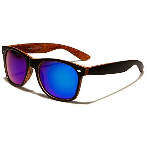 Wooden Sunglasses Retro Frameless Sunglasses Vintage Mirror UV400 Polarized Rimless Eyewear Purple Violet Mirrored Lenses-Black Wood Dark Frames