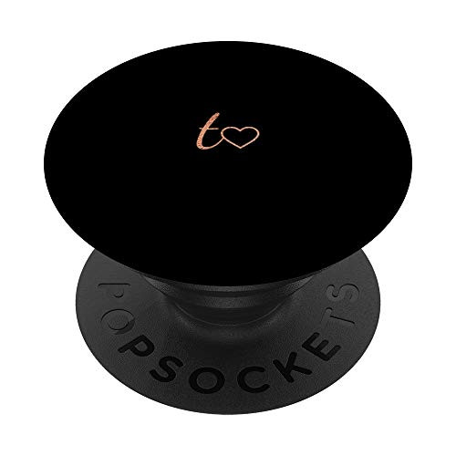 Rose Initial Letter T Heart Minimalist Black PopSockets PopGrip- Swappable Grip for Phones  and  Tablets