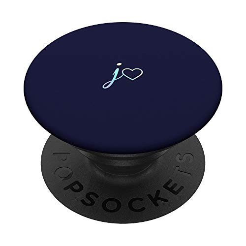 Rainbow Initial Letter J Heart Minimalist Navy Blue PopSockets PopGrip- Swappable Grip for Phones  and  Tablets