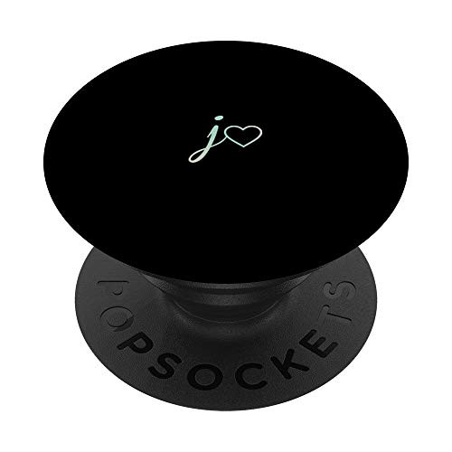 Rainbow Initial Letter J Heart Minimalist Black PopSockets PopGrip- Swappable Grip for Phones  and  Tablets