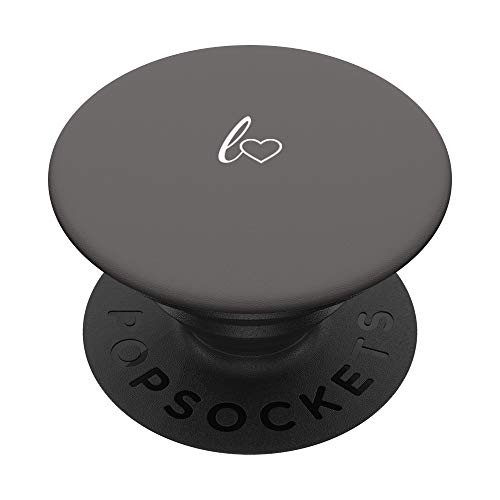 White Initial Letter L Heart Minimalist Gray PopSockets PopGrip- Swappable Grip for Phones  and  Tablets