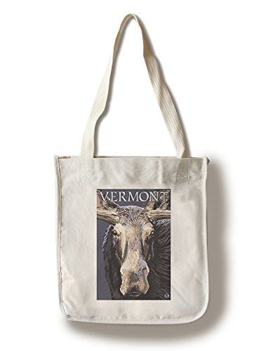 Lantern Press Vermont Moose Up Close -100 percent Cotton Tote Bag Reusable-