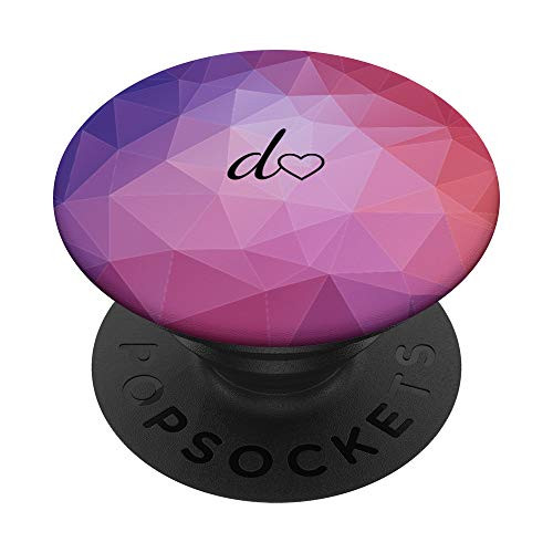 Black Initial Letter D Heart Minimalist Pink Purple Polygon PopSockets PopGrip- Swappable Grip for Phones  and  Tablets